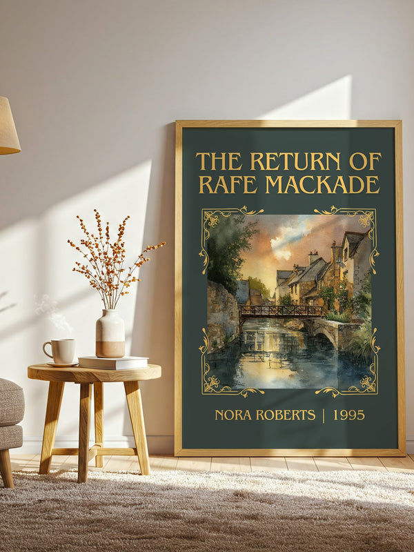 The Return of Rafe MacKade classic book art print in frame leaning in hallway – romance wall art