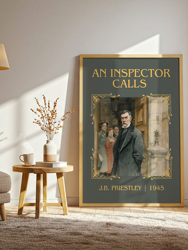 An Inspector Calls classic book art print in frame leaning in hallway – classic literature wall art