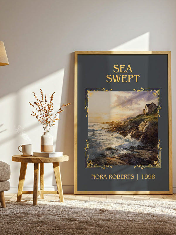 Sea Swept classic book art print in frame leaning in hallway – romance wall art