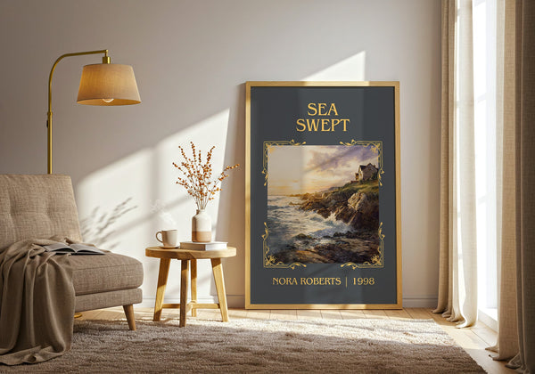 Sea Swept classic book art print in frame leaning in hallway – romance wall art