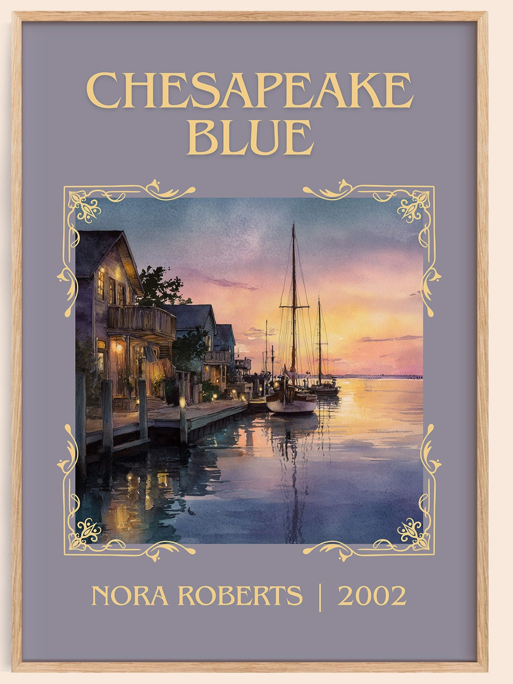 Chesapeake Blue classic book art book poster by Nora Roberts – framed literary art print