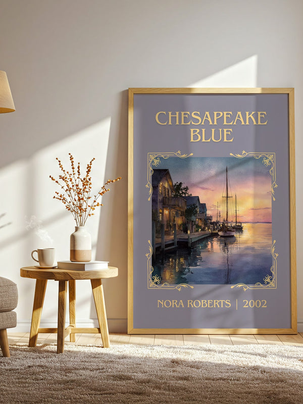 Chesapeake Blue classic book art print in frame leaning in hallway – romance wall art