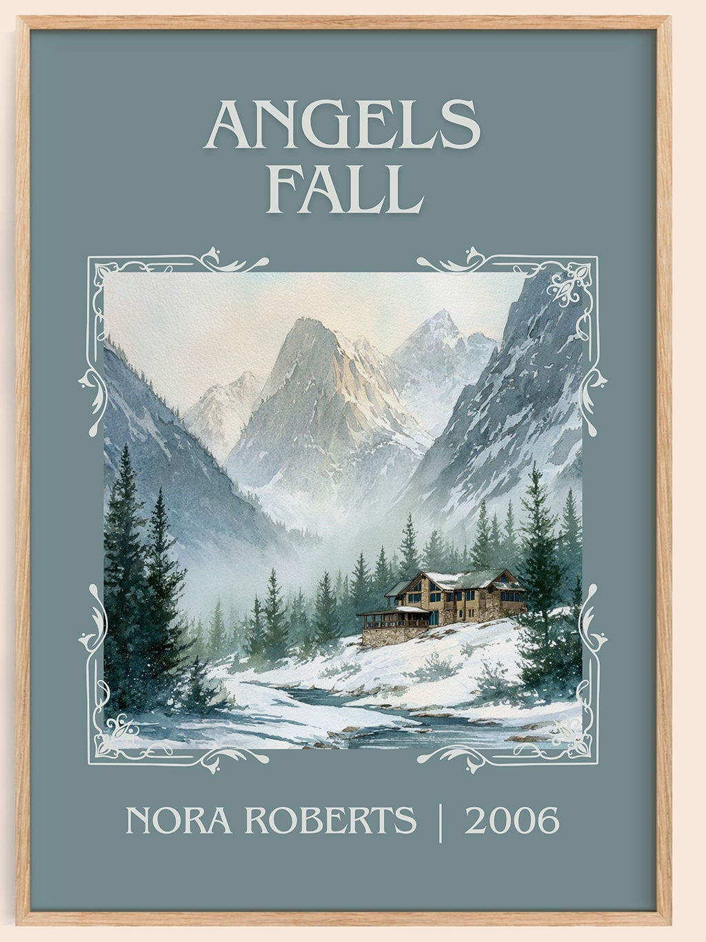 Angels Fall classic book art book poster by Nora Roberts – framed literary art print