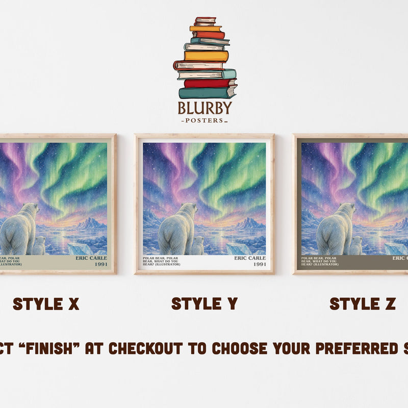 Polar Bear, Polar Bear, What Do You Hear? (Illustrator) literary print in frame leaning in hallway – childrens wall art