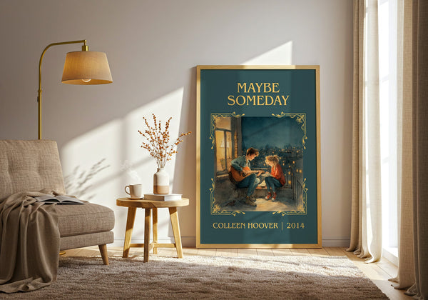 Maybe Someday classic book art print in frame leaning in hallway – romance wall art
