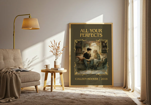 All Your Perfects classic book art print in frame leaning in hallway – romance wall art