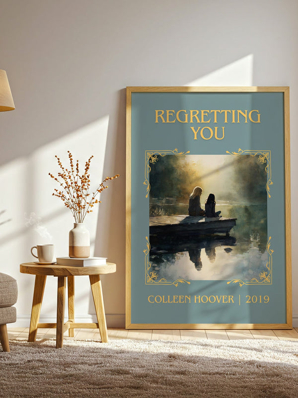 Regretting You classic book art print in frame leaning in hallway – romance wall art
