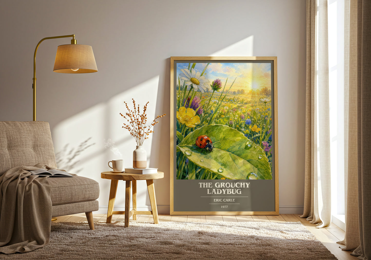 The Grouchy Ladybug book cover print on bookshelf – Eric Carle fan gift