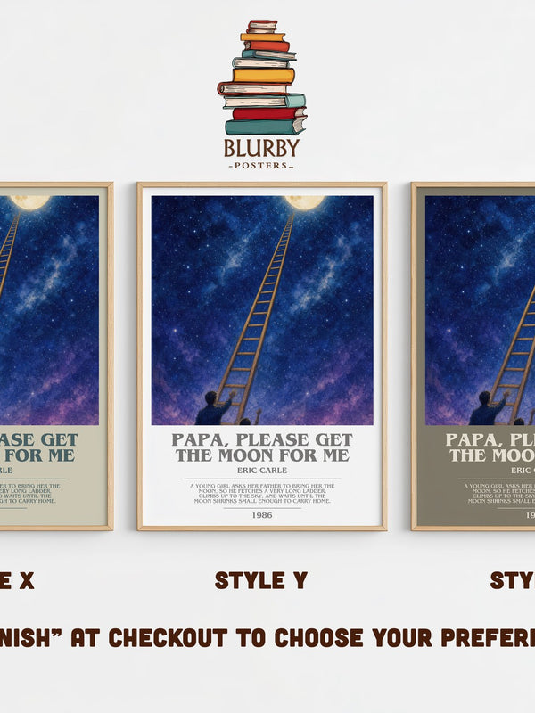 Papa, Please Get The Moon For Me bookish print in frame leaning in hallway – childrens wall art