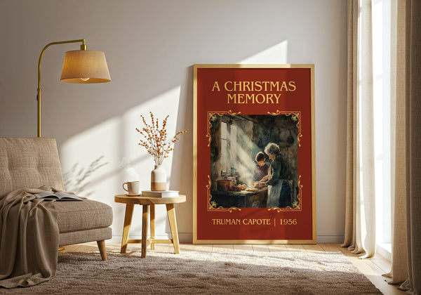 A Christmas Memory classic book art print in frame leaning in hallway – literary fiction wall art