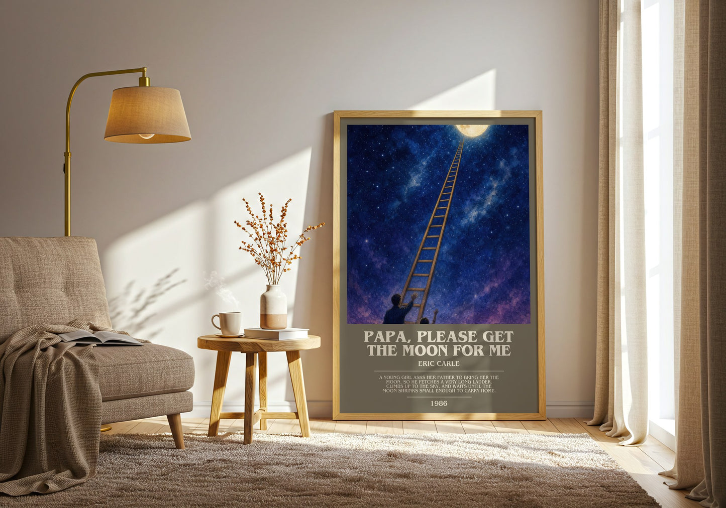 Papa, Please Get The Moon For Me bookish print on bookshelf – Eric Carle fan gift