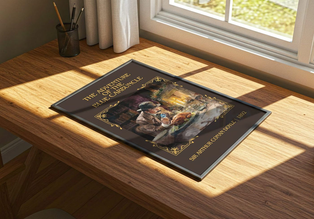 Adventure Of The Blue Carbuncle Classic Book Art Print by S. Doyle – print on a sunlit desk