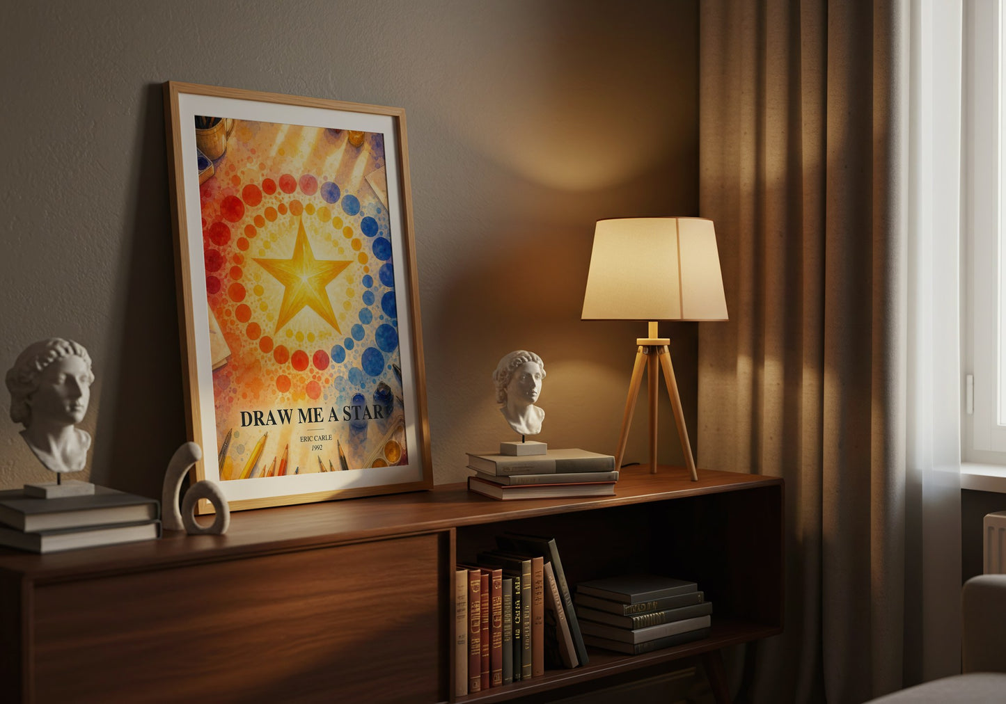 Draw Me A Star watercolour print on bookshelf – Eric Carle fan gift