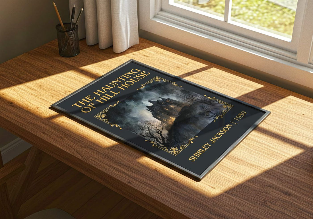 The Haunting Of Hill House Classic Book Art Print by Shirley Jackson – print on a sunlit desk