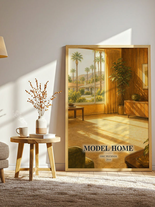 Model Home watercolour print in frame leaning in hallway – contemporary fiction wall art