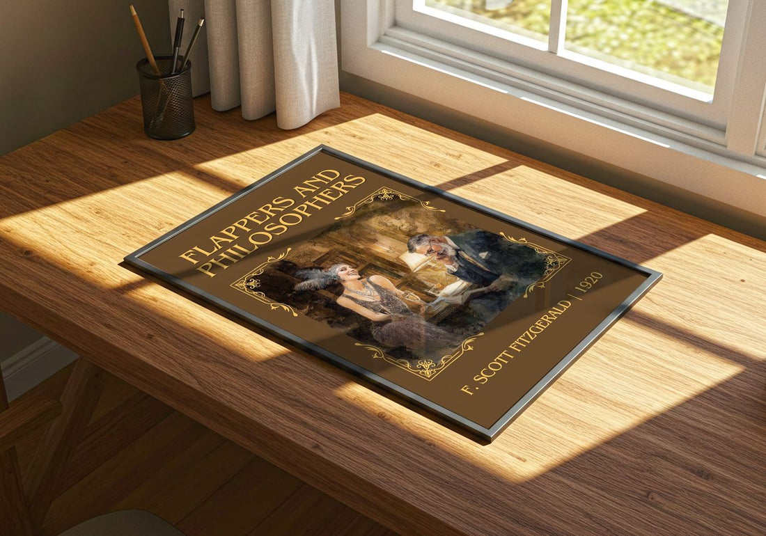 Flappers And Philosophers Classic Book Art Print by F. Fitzgerald – print on a sunlit desk