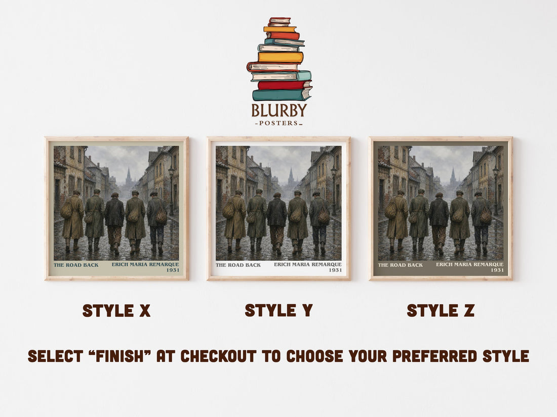 The Road Back literary print in frame leaning in hallway – historical fiction wall art (mockup)