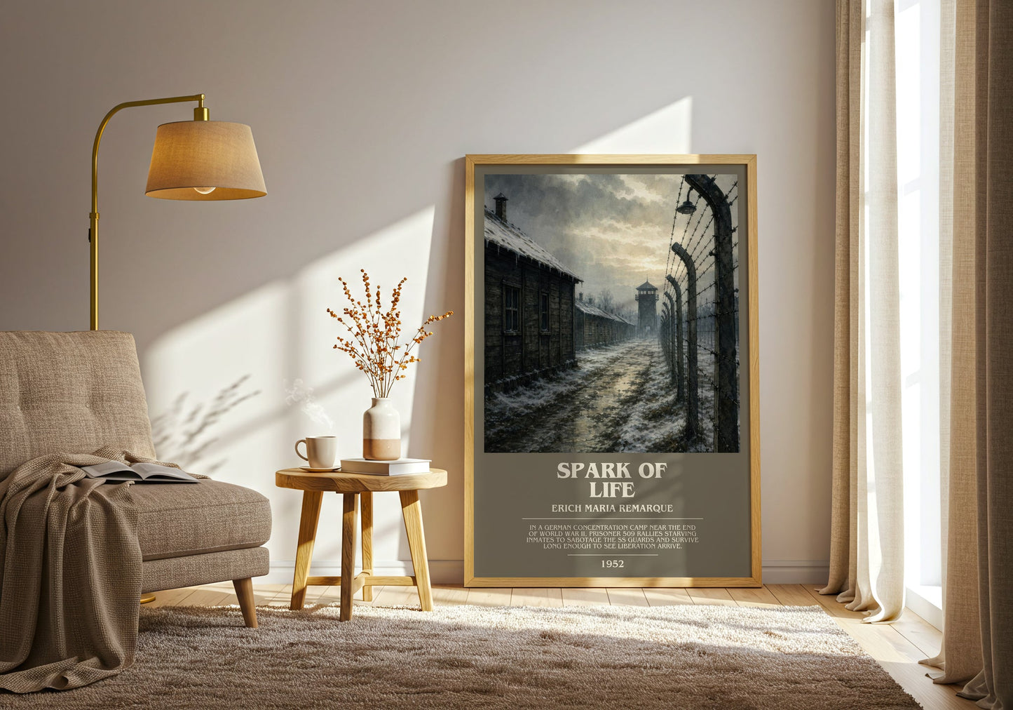 Spark Of Life bookish print on bookshelf – Erich Maria Remarque fan gift