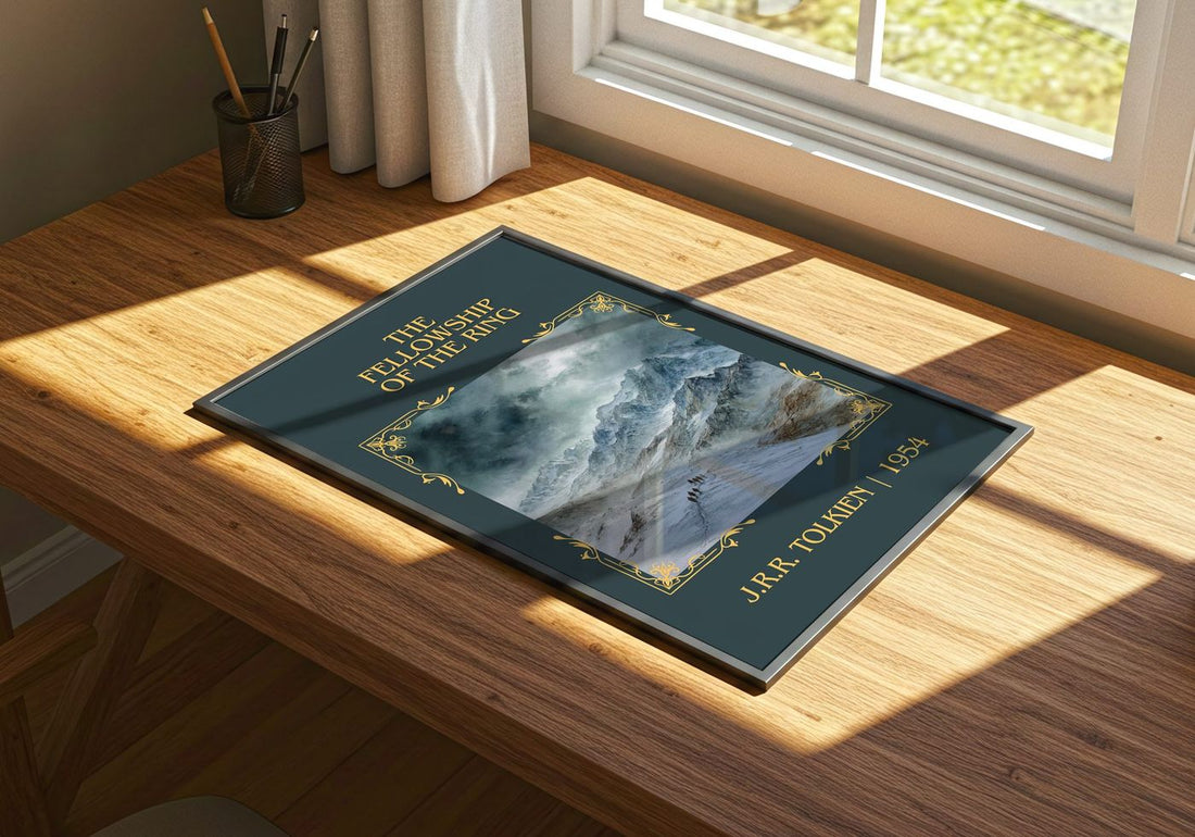 The Fellowship Of The Ring Classic Book Art Print by J.R.R. Tolkien – print on a sunlit desk