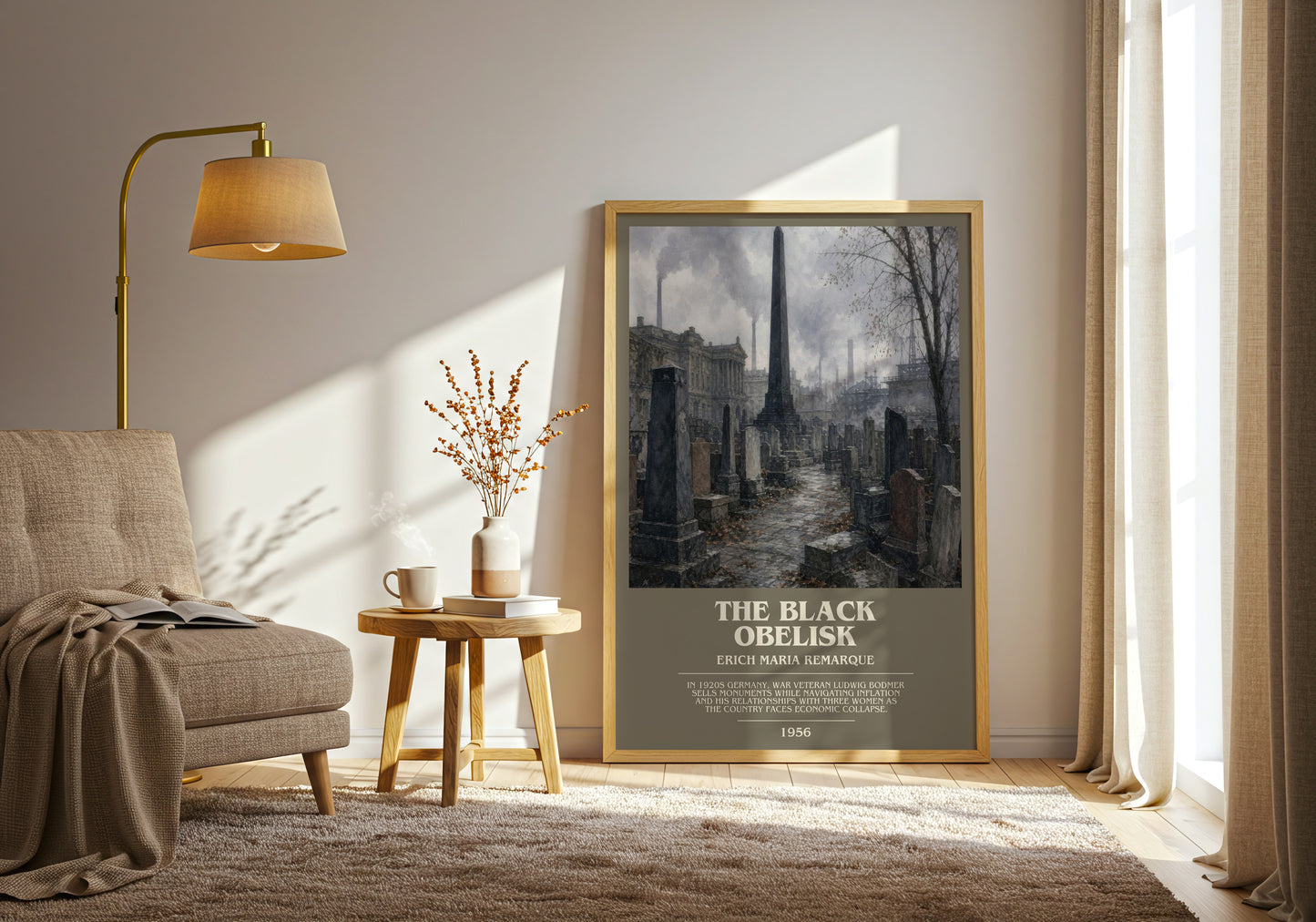 The Black Obelisk bookish print on bookshelf – Erich Maria Remarque fan gift