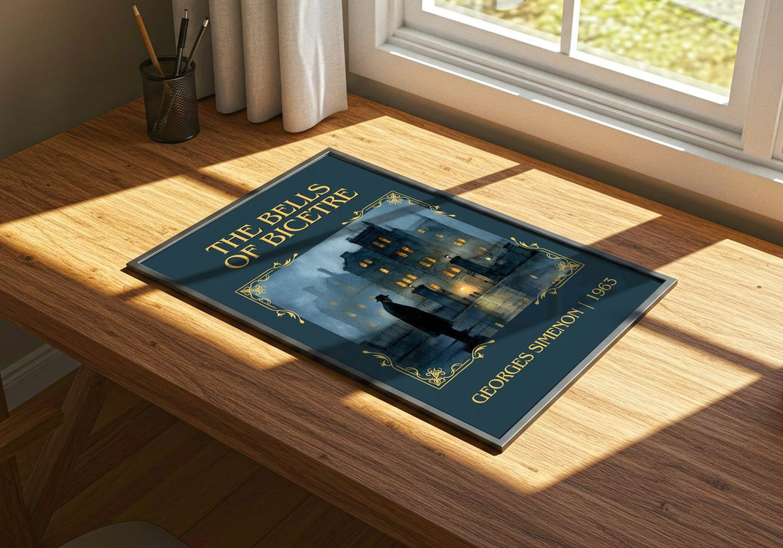 The Bells Of Bicêtre Classic Book Art Print by Georges Simenon – print on a sunlit desk