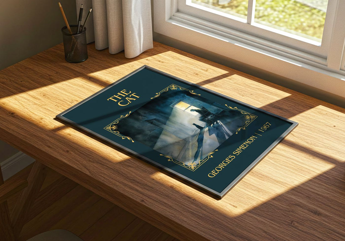 The Cat Classic Book Art Print by Georges Simenon – print on a sunlit desk