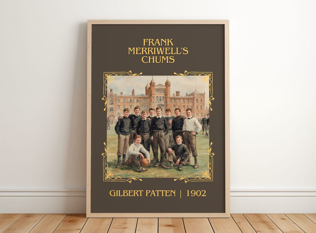 Frank Merriwell'S Chums Classic Book Art Print by Gilbert Patten – framed print leaning on a wooden floor