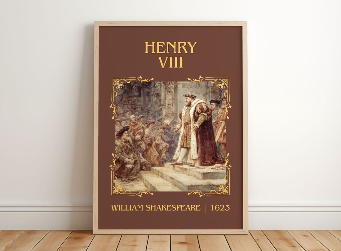 Henry Viii Classic Book Art Print by William Shakespeare – framed print leaning on a wooden floor