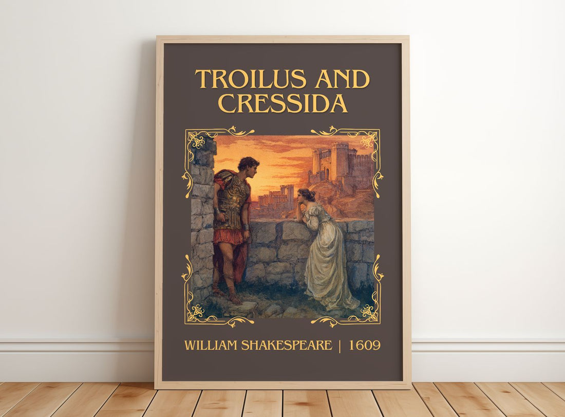 Troilus And Cressida Classic Book Art Print by William Shakespeare – framed print leaning on a wooden floor
