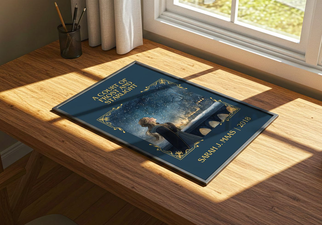 A Court Of Frost And Starlight Classic Book Art Print by Sarah J. Maas – print on a sunlit desk