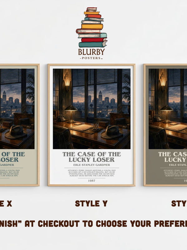 The Case Of The Lucky Loser bookish print in frame leaning in hallway – mystery wall art