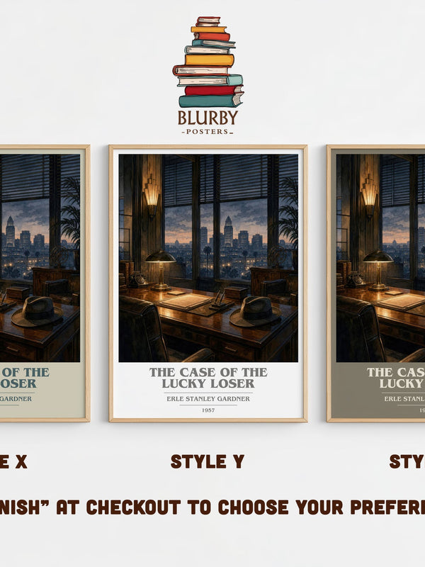 The Case Of The Lucky Loser book cover print in frame leaning in hallway – mystery wall art