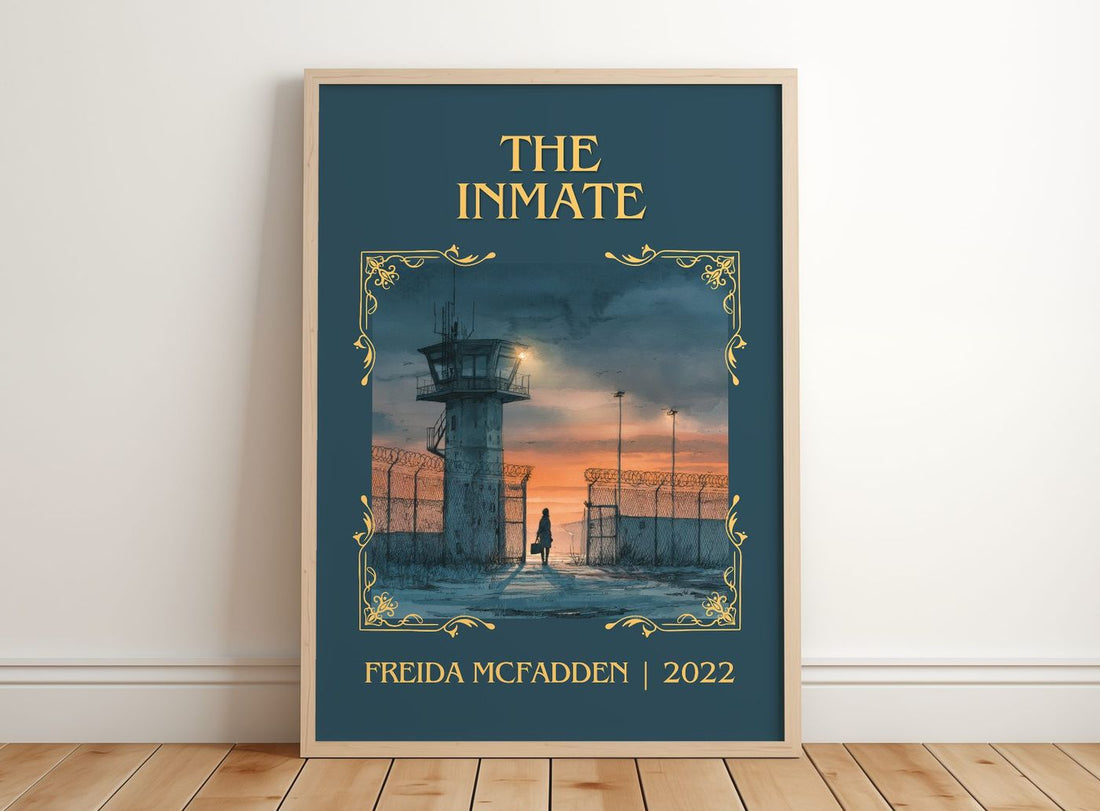 The Inmate Classic Book Art Print by Freida McFadden – framed print leaning on a wooden floor