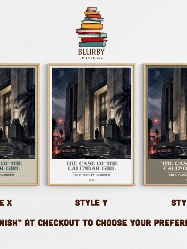 The Case Of The Calendar Girl book cover print in frame leaning in hallway – mystery wall art