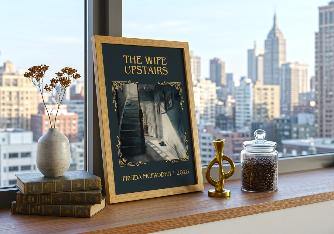 The Wife Upstairs Classic Book Art Print by Freida McFadden – framed print on a city-view windowsill