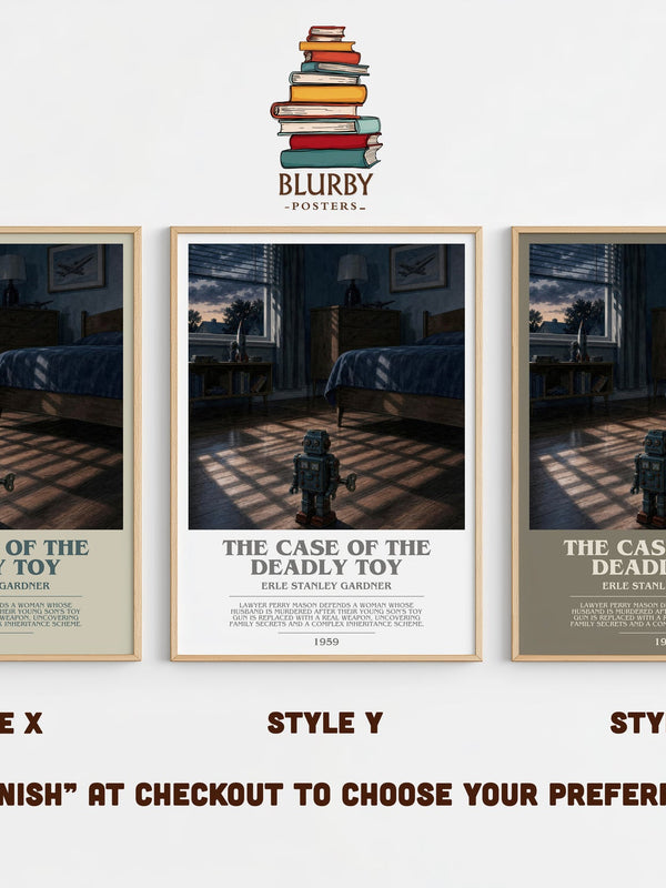 The Case Of The Deadly Toy bookish print in frame leaning in hallway – mystery wall art