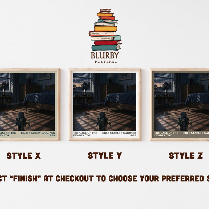The Case Of The Deadly Toy literary print in frame leaning in hallway – mystery wall art