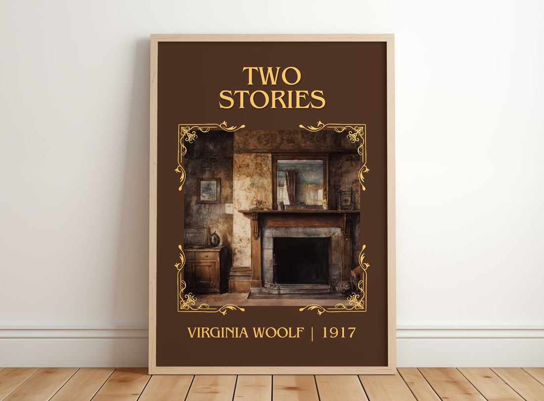 Two Stories Classic Book Art Print by Virginia Woolf – framed print leaning on a wooden floor