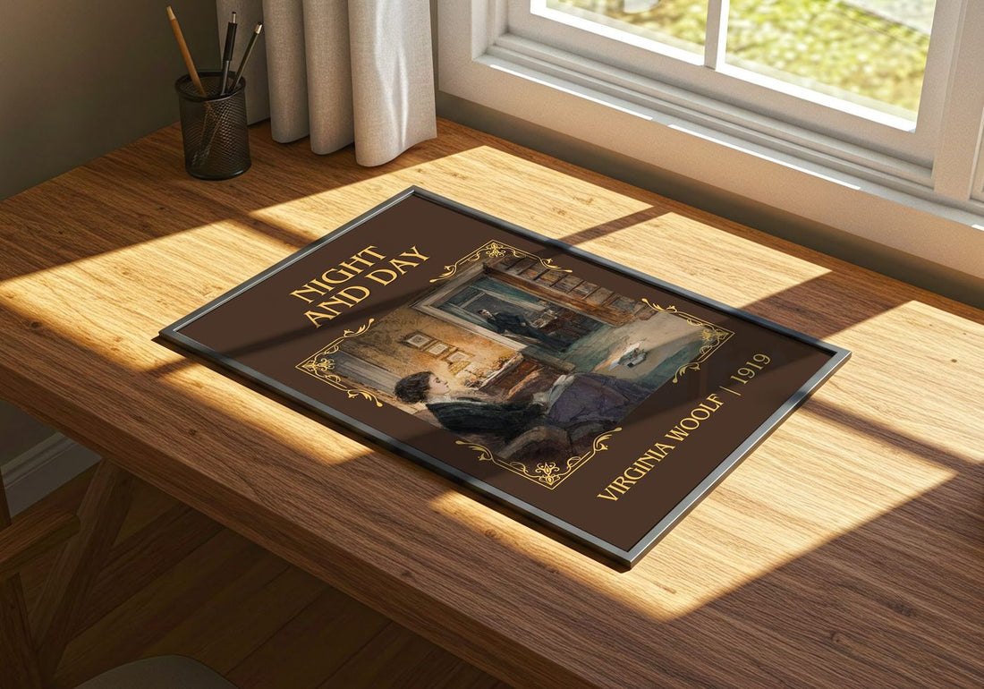 Night And Day Classic Book Art Print by Virginia Woolf – print on a sunlit desk