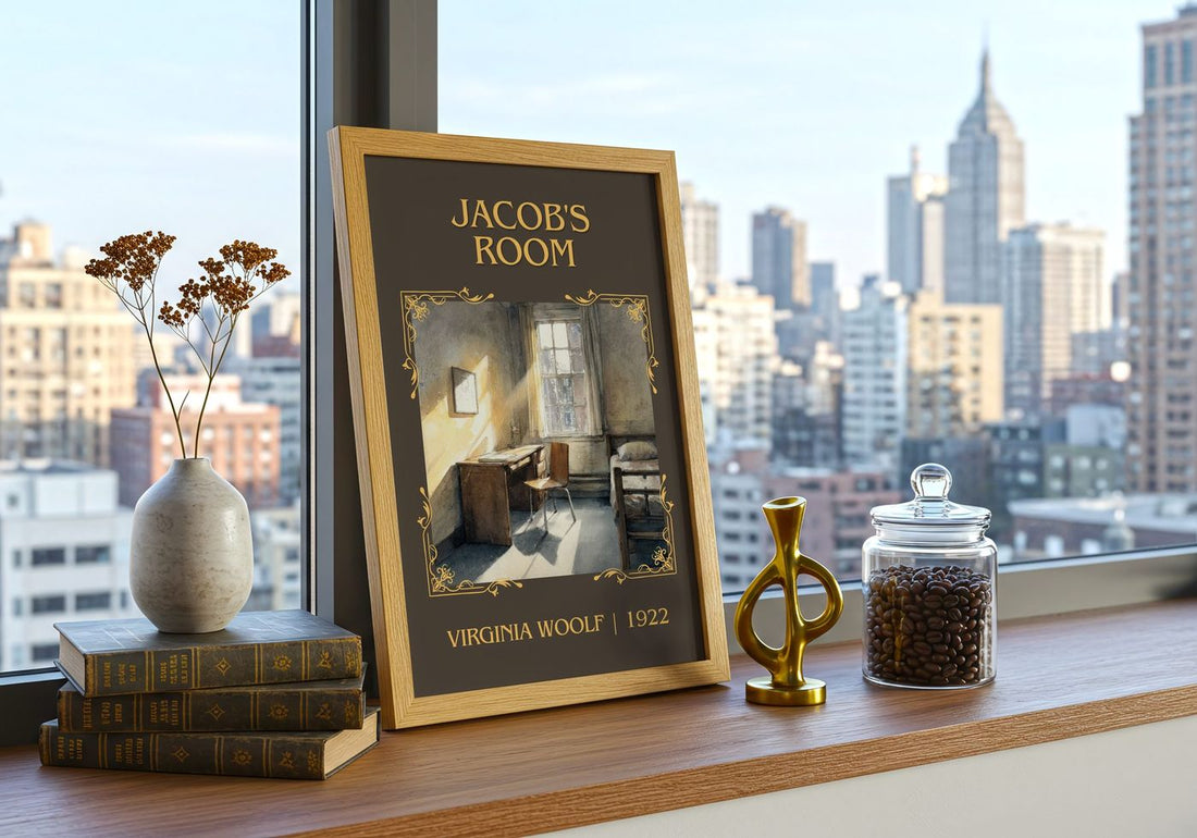 Jacob'S Room Classic Book Art Print by Virginia Woolf – framed print on a city-view windowsill
