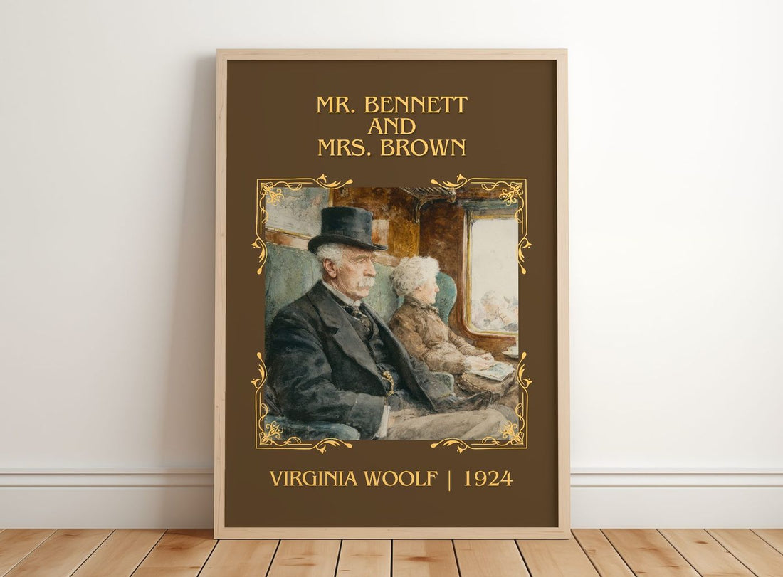 Mr. Bennett And Mrs. Brown Classic Book Art Print by Virginia Woolf – framed print leaning on a wooden floor