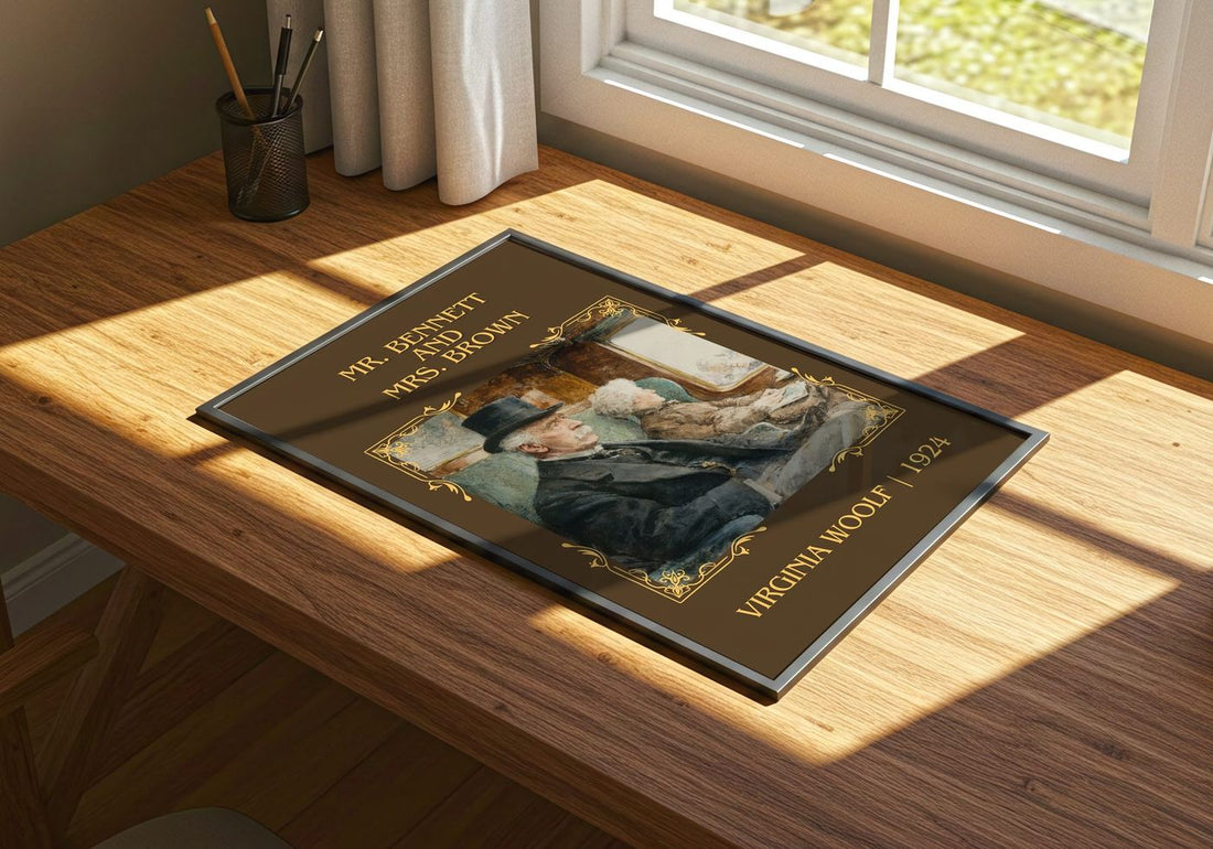 Mr. Bennett And Mrs. Brown Classic Book Art Print by Virginia Woolf – print on a sunlit desk
