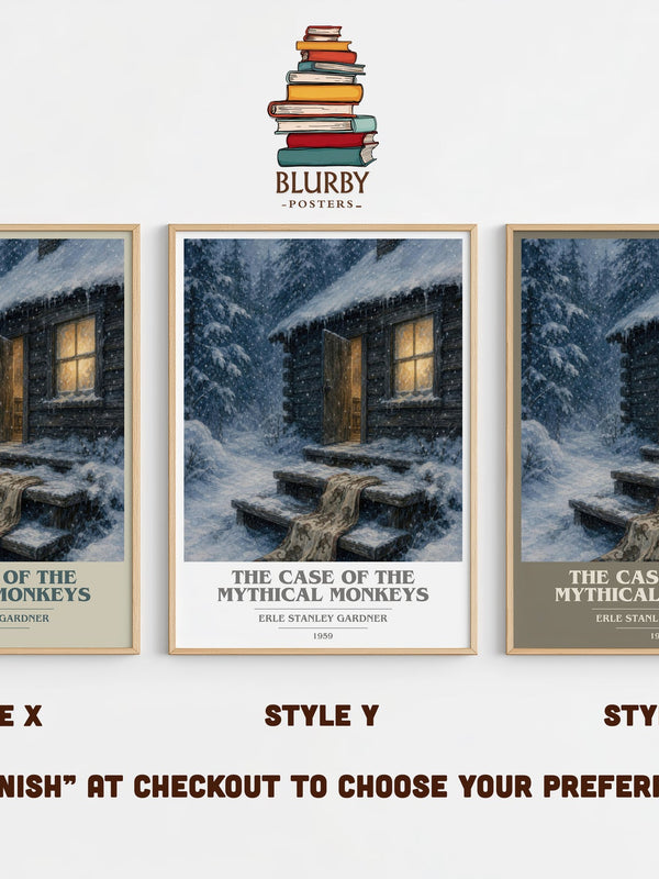 The Case Of The Mythical Monkeys book cover print in frame leaning in hallway – mystery wall art