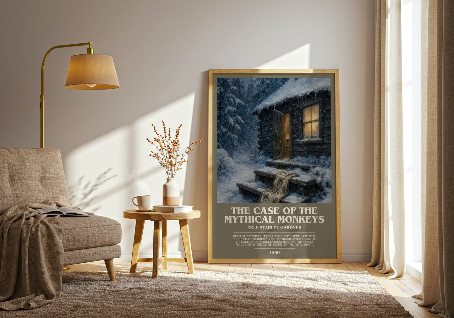 The Case Of The Mythical Monkeys bookish print on bookshelf – Erle Stanley Gardner fan gift