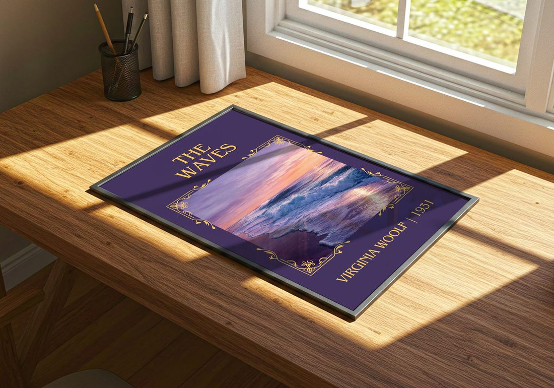 The Waves Classic Book Art Print by Virginia Woolf – print on a sunlit desk