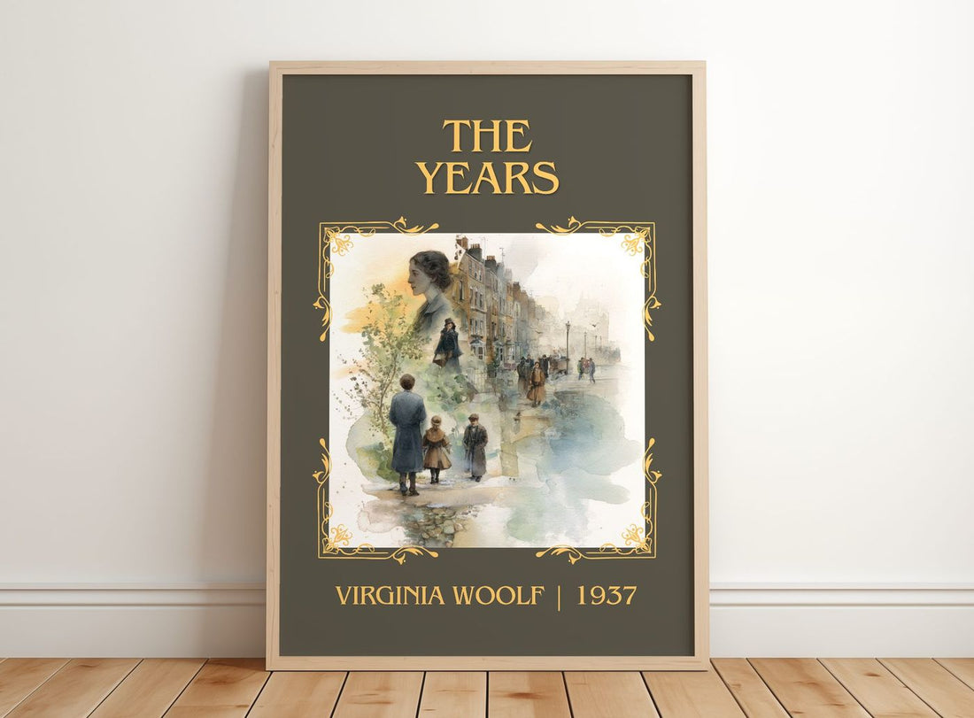 The Years Classic Book Art Print by Virginia Woolf – framed print leaning on a wooden floor