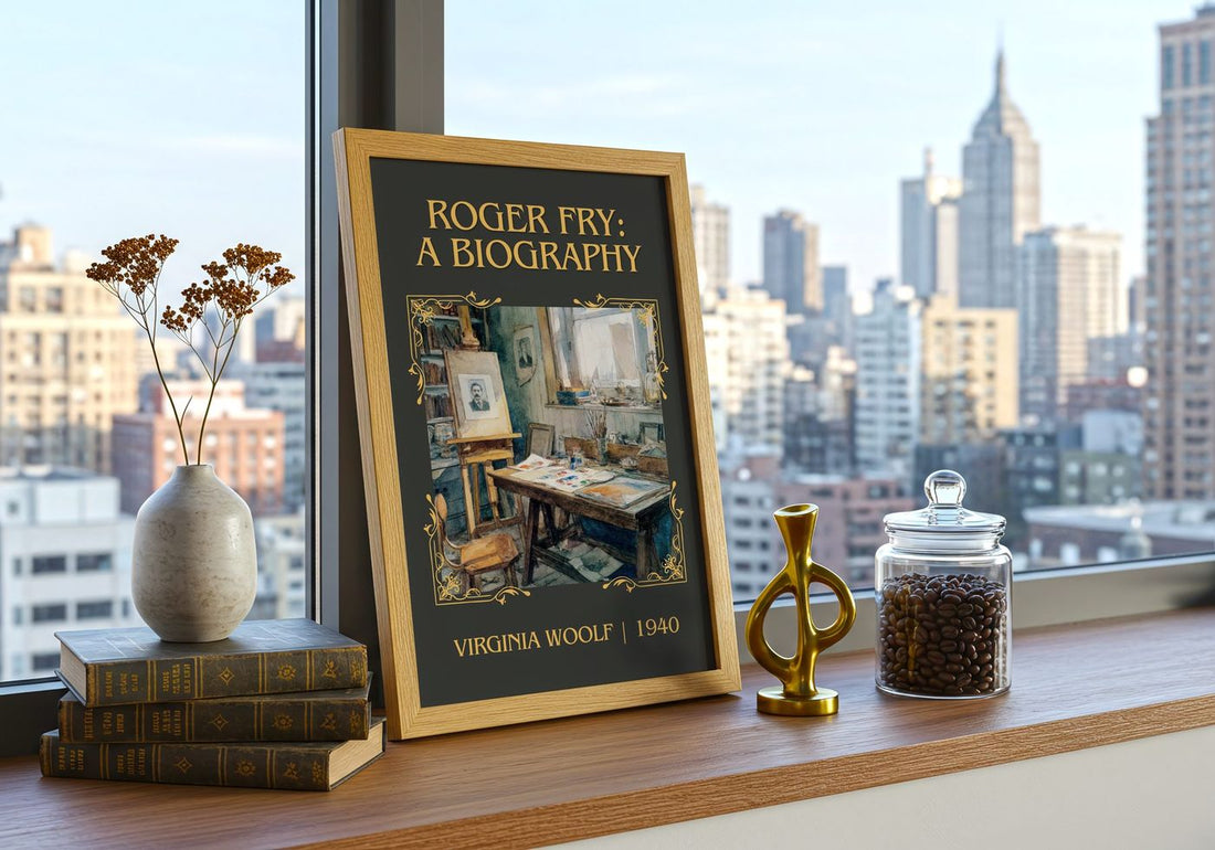 Roger Fry: A Biography Classic Book Art Print by Virginia Woolf – framed print on a city-view windowsill