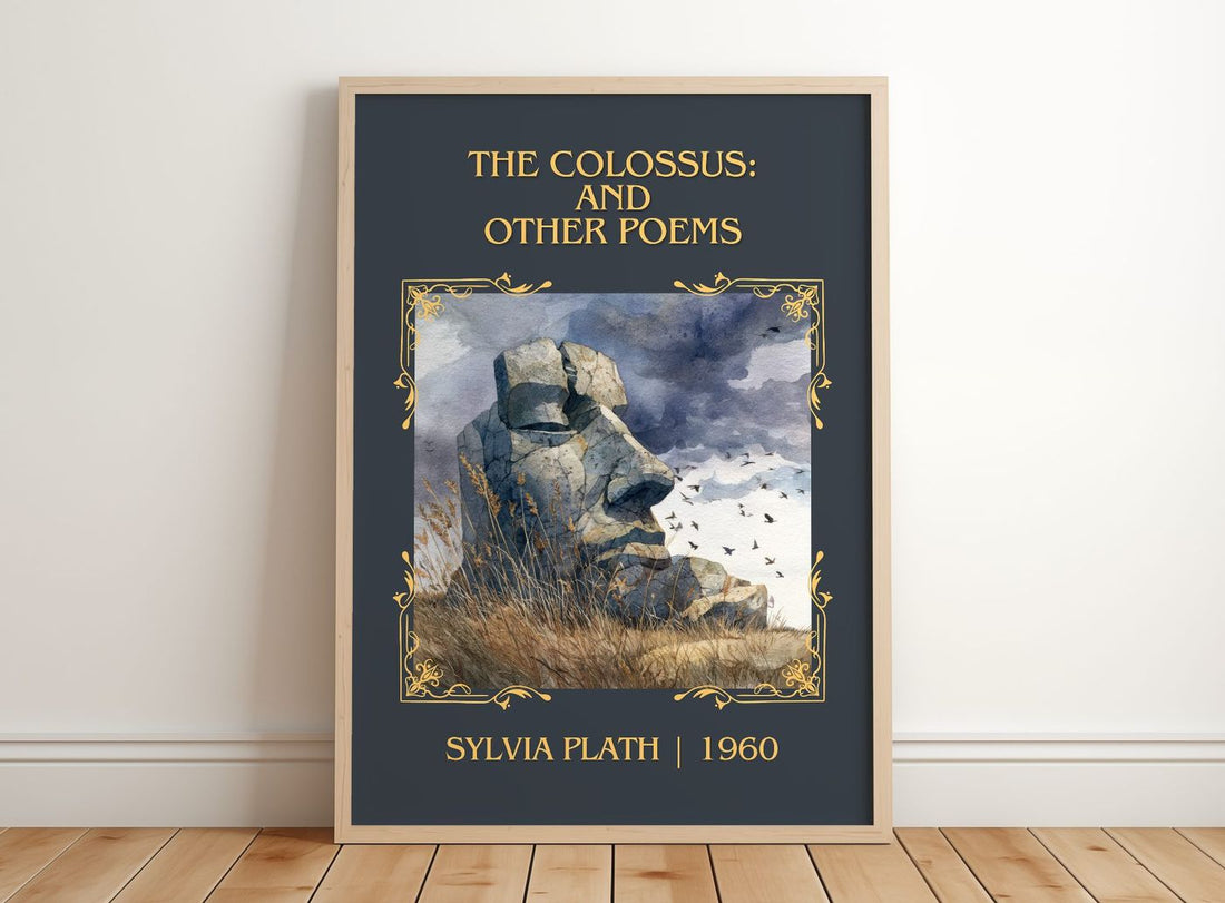 The Colossus: And Other Poems Classic Book Art Print by Sylvia Plath – framed print leaning on a wooden floor