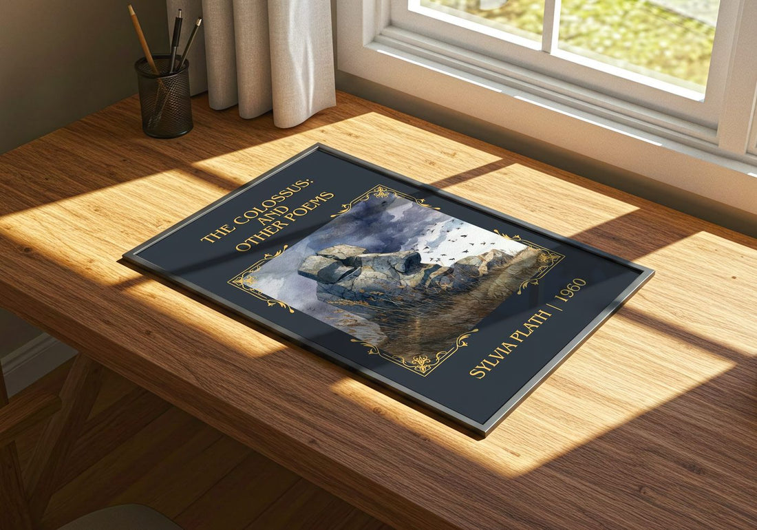 The Colossus: And Other Poems Classic Book Art Print by Sylvia Plath – print on a sunlit desk