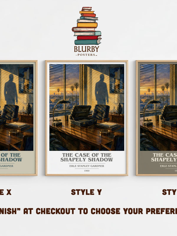 The Case Of The Shapely Shadow book cover print in frame leaning in hallway – mystery wall art